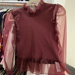 Zaza high fashion, ruffle neck, puff sleeve top